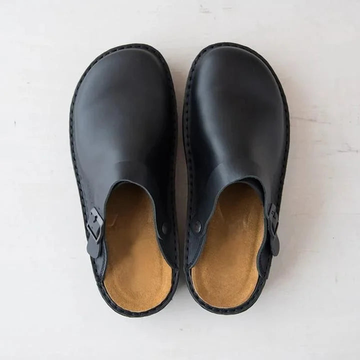 Men’s Comfy Leather Slippers – Cushioned Sole, Casual Fit