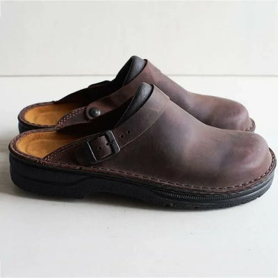 Men’s Comfy Leather Slippers – Cushioned Sole, Casual Fit
